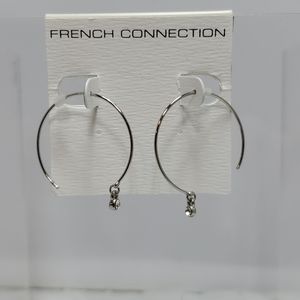 French Connection Open Drop Hoop Earrings (Rhodium) Earring